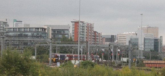 An unidentified Class 333 approaching Engine Shed Junction, Leeds