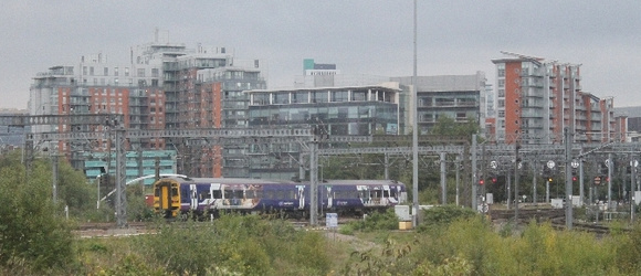 An unidentified Class 158 approaching Engine Shed Junction, Leeds