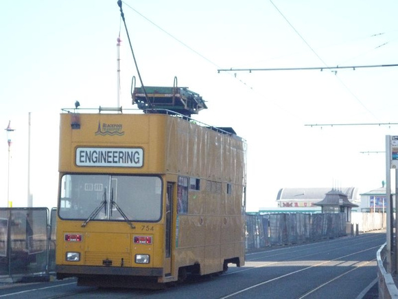 Engineering tram 754 passes Foxhall