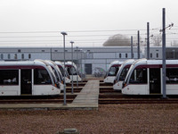 CAF Urbos type 3 trams at Gogar Depot