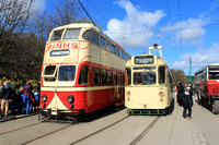 Sunderland 101 (ex Blackpool Balloon 703) and Ex Towing Railcoach 280 (680) at Beamish