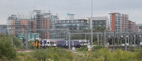 An unidentified Class 158 approaching Engine Shed Junction, Leeds