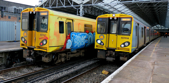 507017 and 507014 at Southport