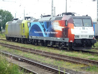 Electric Locos 185002 and an unidentified 185 at Krefeld