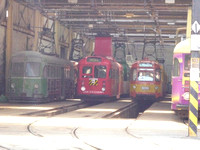 Engineering Car 259, Brush 631 and Twin Car 672+682 at Rigby Road Depot